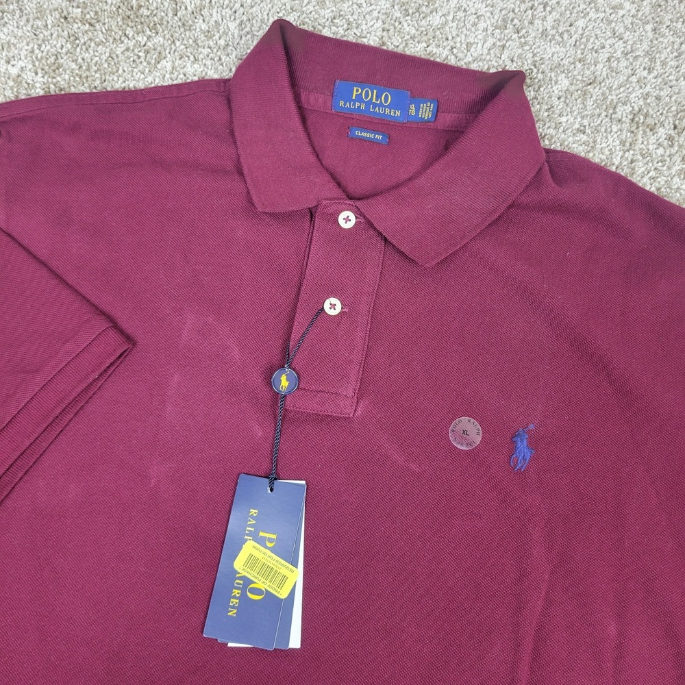 NWT Polo Ralph Lauren Mens XL Solid Maroon Pony Stretch Knit Polo Short Sleeve